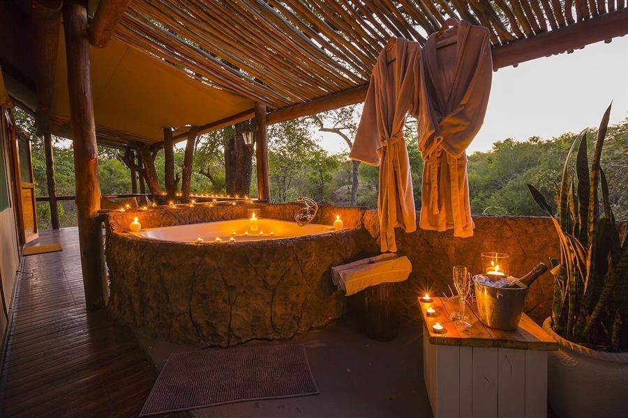 Thornybush Chapungu Luxury Tented Camp Outdoors Bath Evening